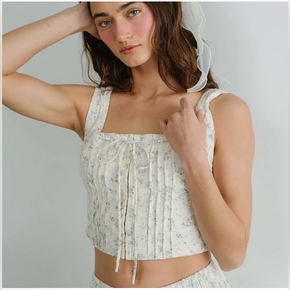 Creamon Floral Corset Top and Skirt Set